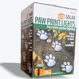 Solar LED Outdoor Lights Paw Print Set of 4 Garden Pathway Dog Pet Decor White